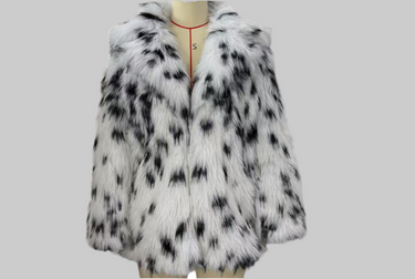 Leopard Print Autumn Faux Fur Fur Coat Black White Spots Collared Furry Coat - Modestly Vogue